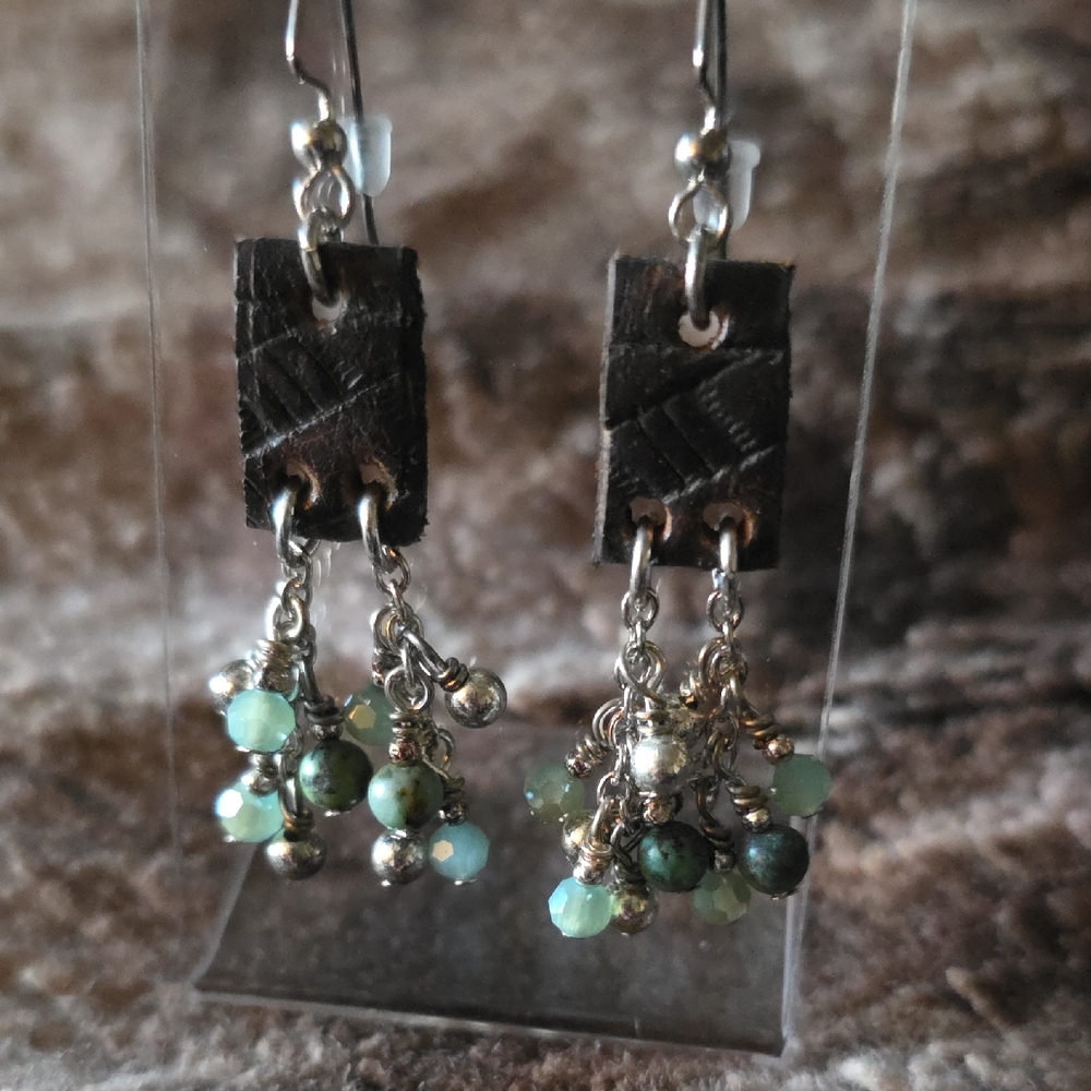 Chic Silver and Green Beaded Earrings